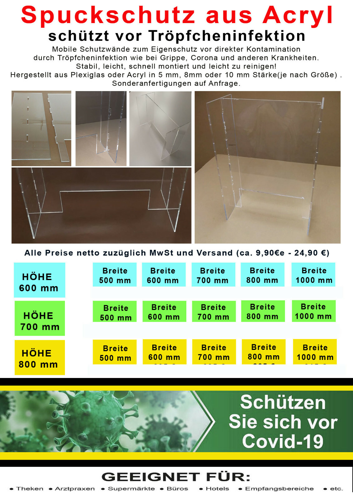 Spuckschutzwand – Acrylic – Poster – Divider – Spuck-Schutz Safe-Screen