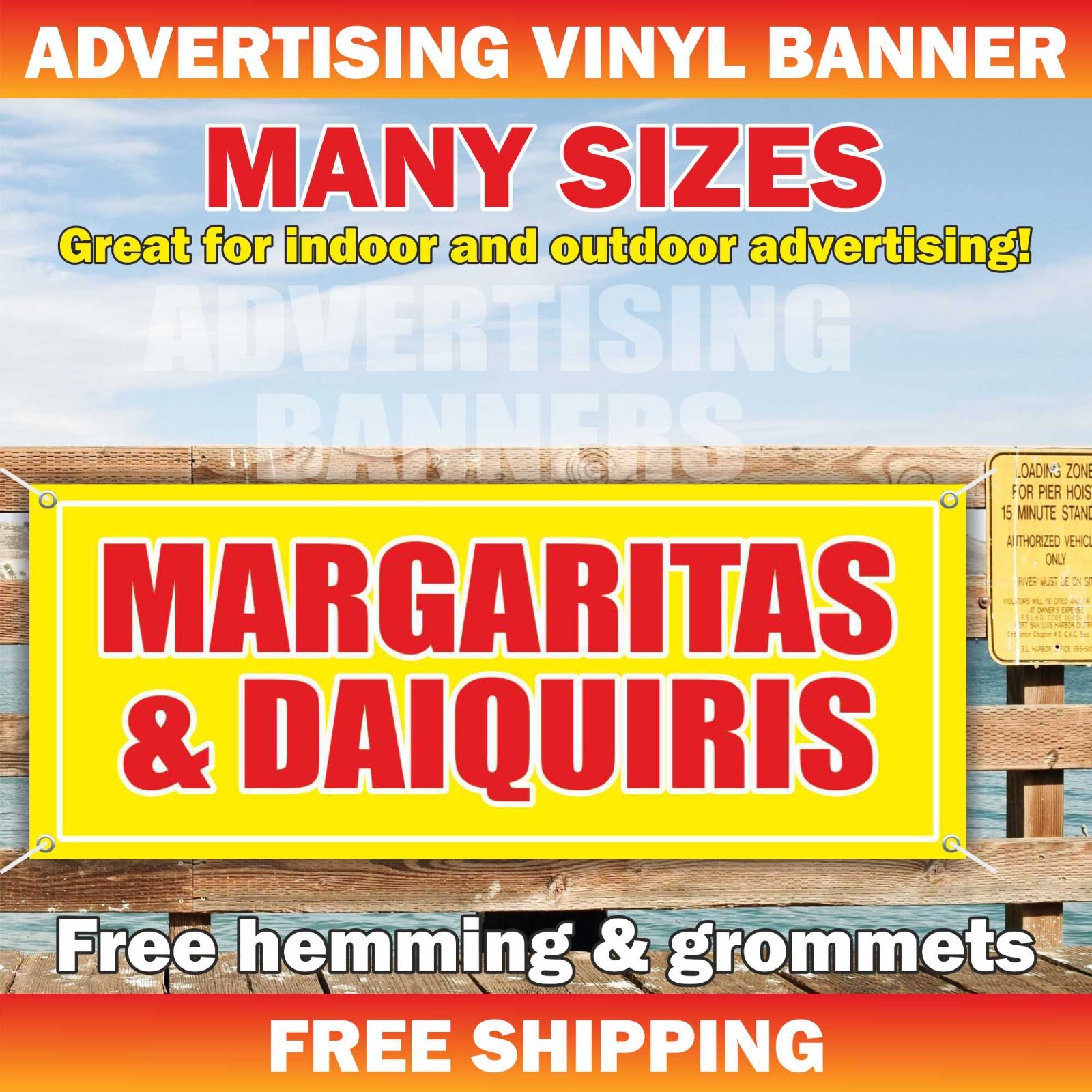 MARGARITAS & DAIQUIRIS Advertising Banner Vinyl Sign Bar FROZEN DRINKS Cocktail