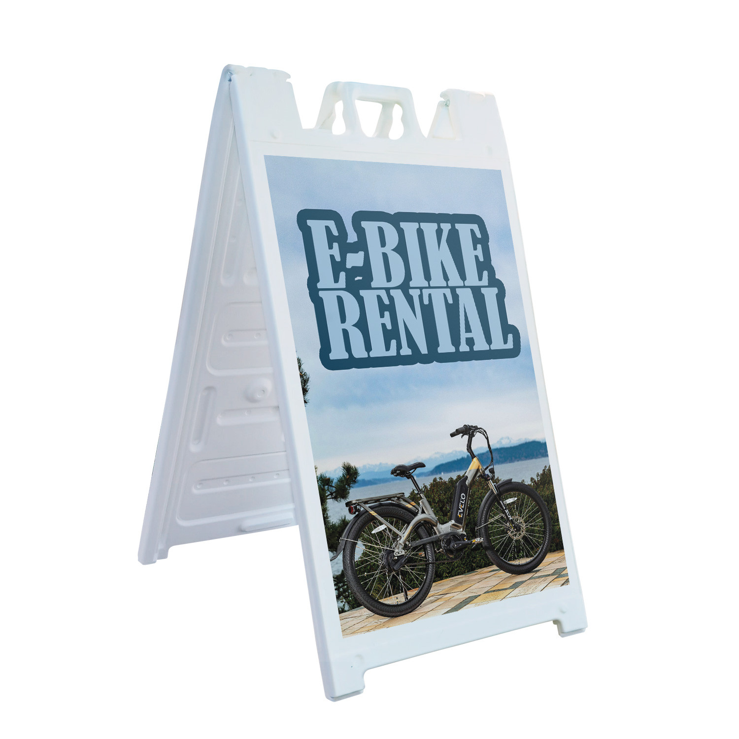 E Bike Rental Heavy Duty A-Frame Sidewalk Sign Eco Friendly Travel Outdoor