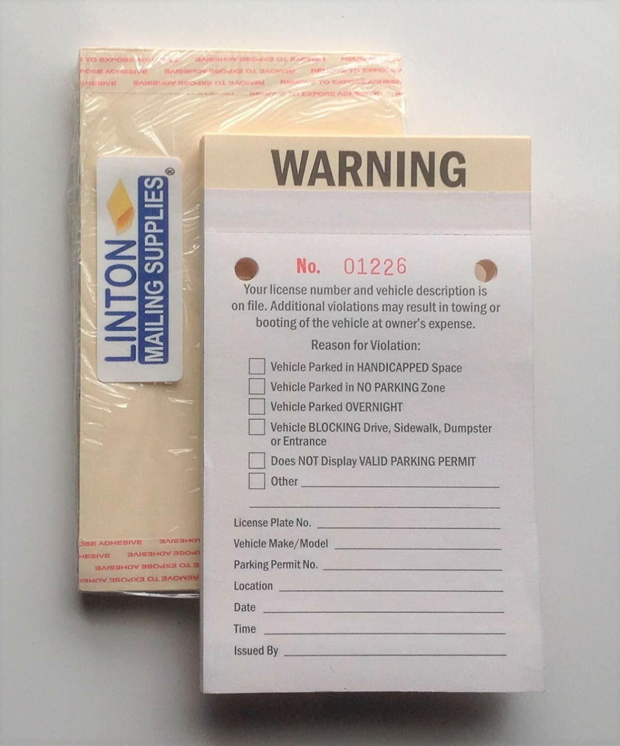 Warning, Parking Violation Notification, Check Reason, 6.25″ x 3.75″ Manila Tag