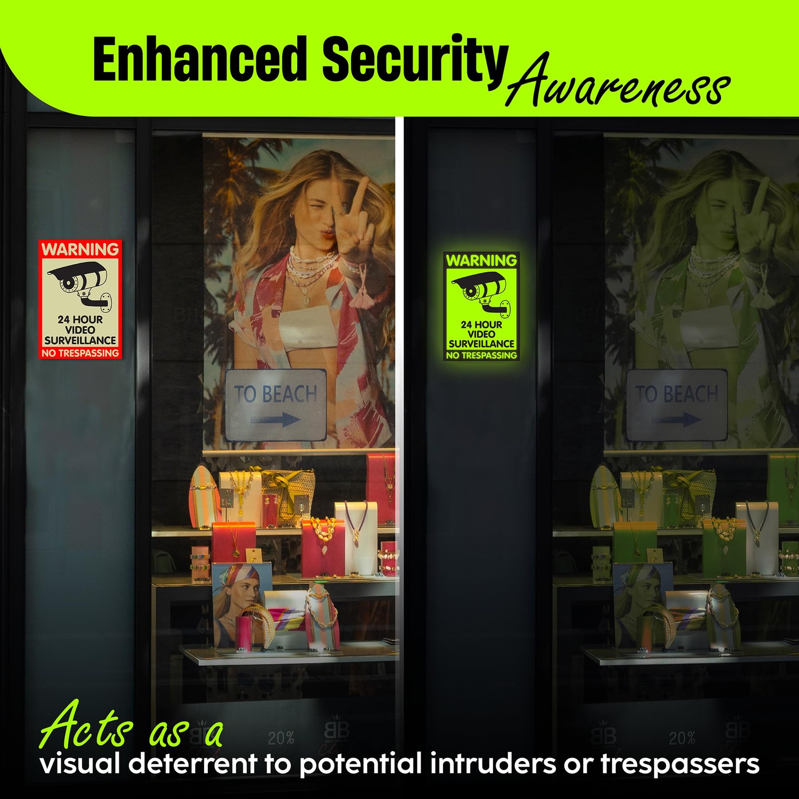 GLO-X Warning 24 Hour Video Surveillance Signs – (Commercial XL 10″ x 7″) Glo…