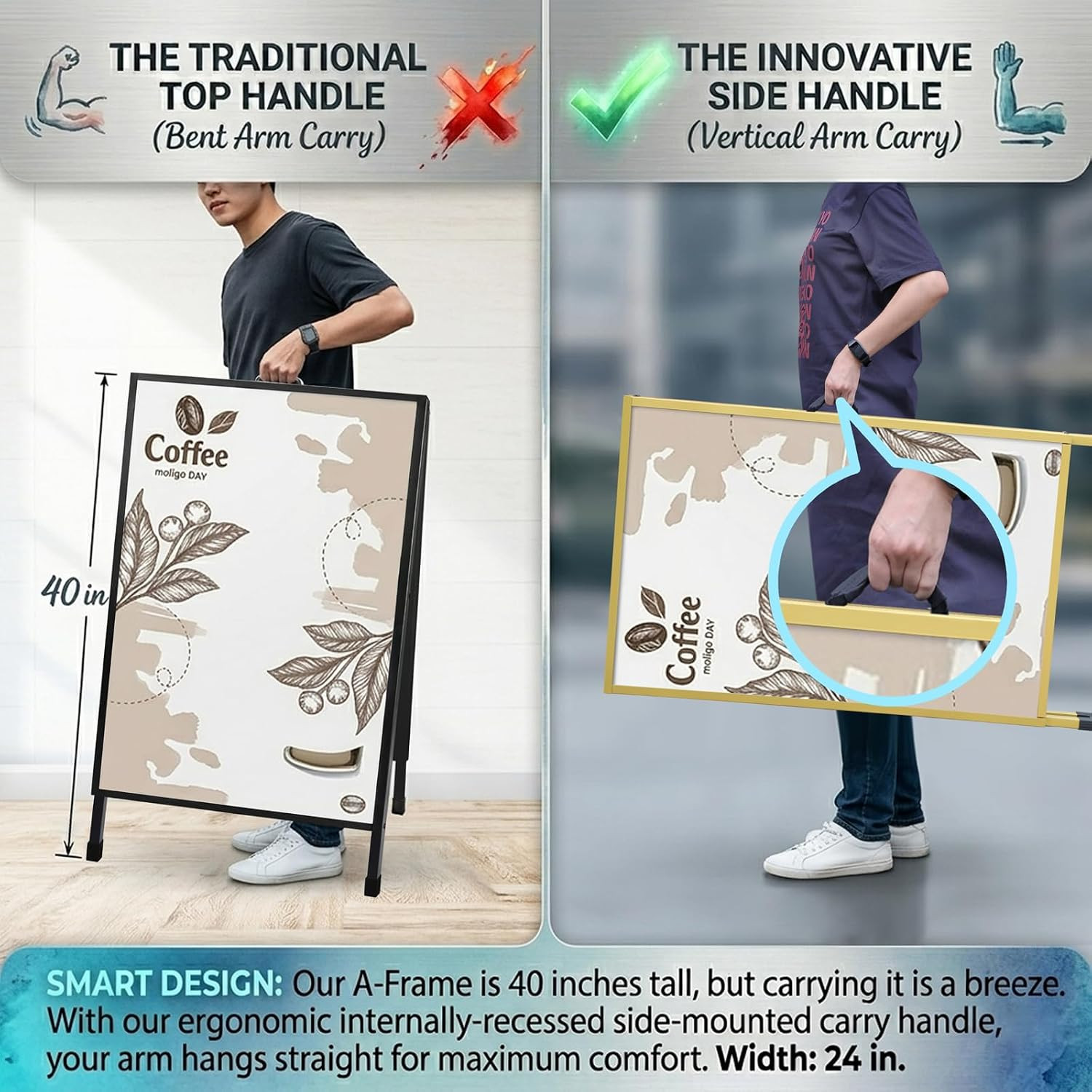Heavy Duty Slide-In Folding a Frame Sign Sidewalk Sign 24X 36 Inch Steel Metal D