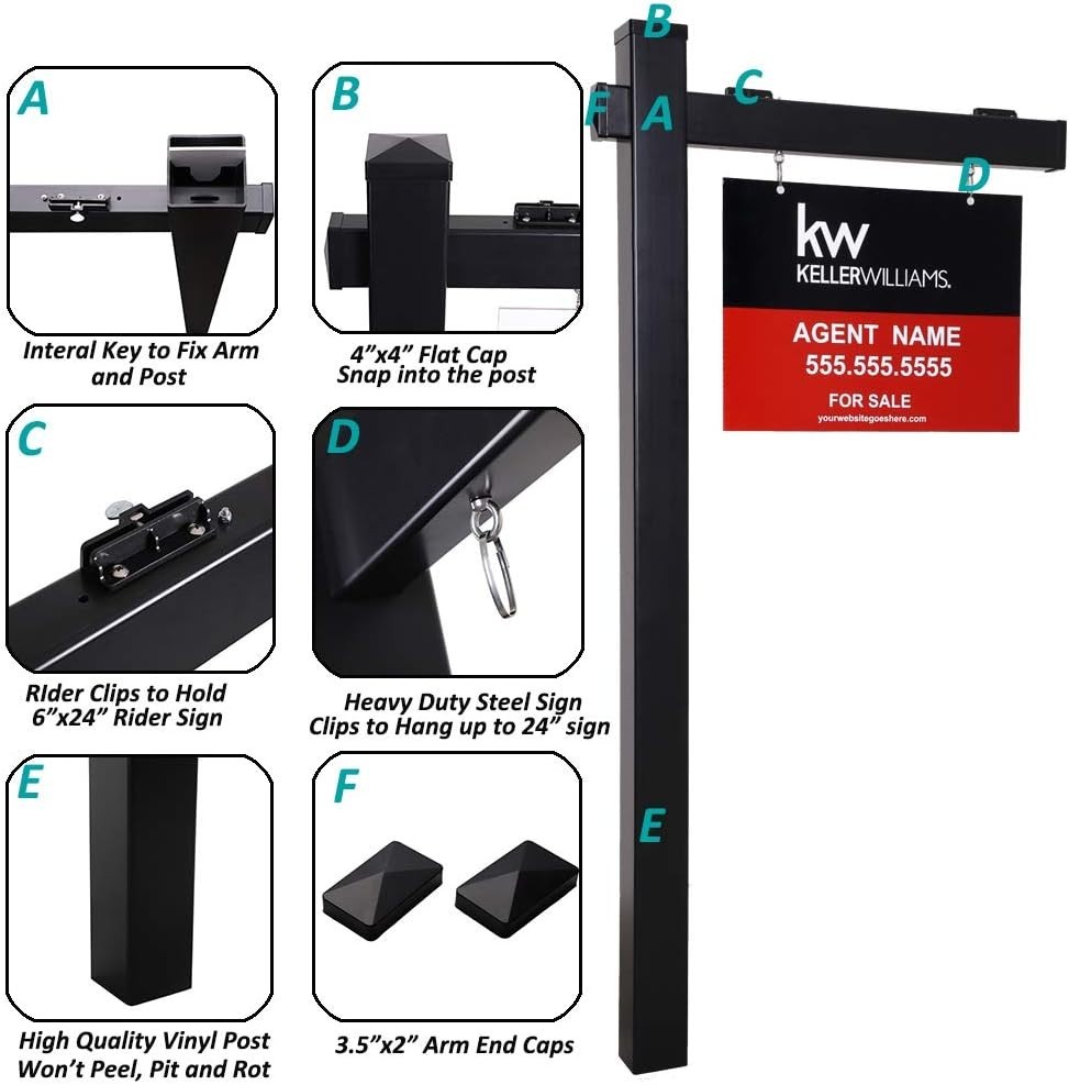 Black Real Estate Sign Post Set 6ft. 2-Pack