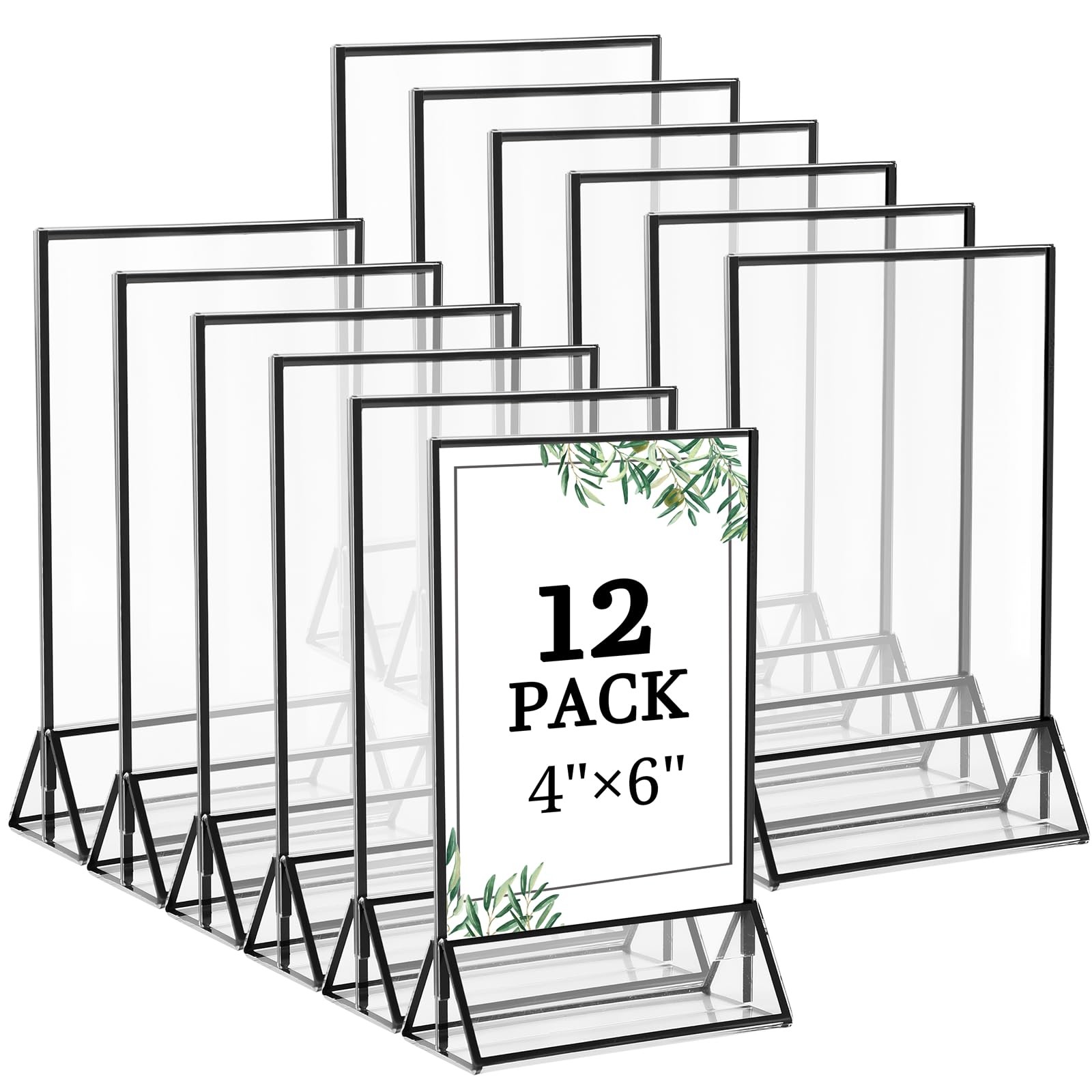 Floroom 12 Pack 4×6 Inch Clear Acrylic Sign Holders, 4″ x 6″- 12 Pack, Black