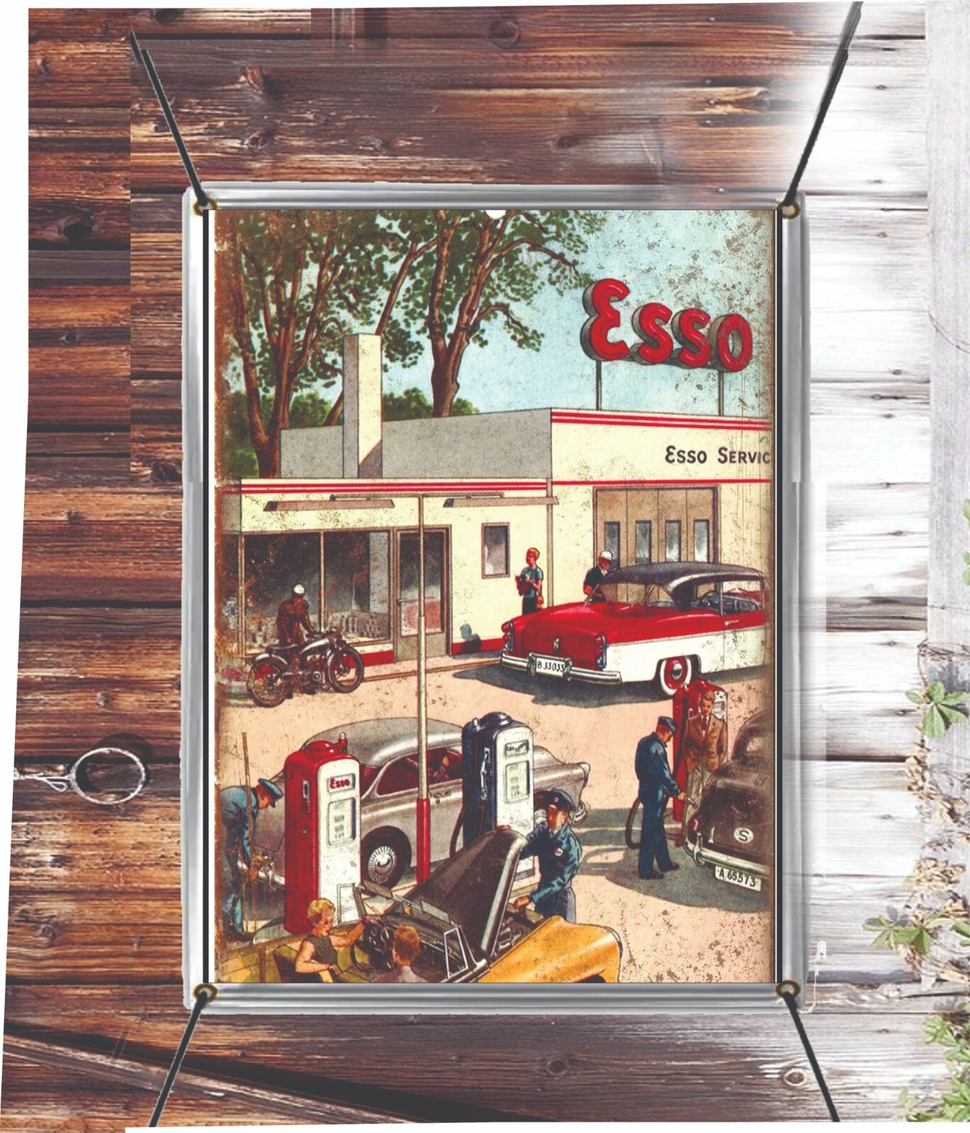 Esso Gasoline Old Adverting Vinyl Banner Vintage Signs Distressed Remake