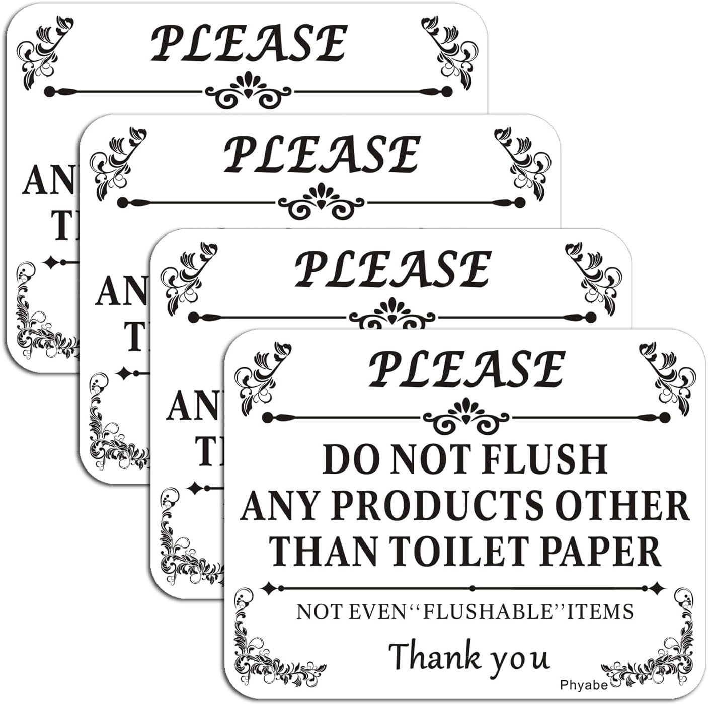 4 Pack Do Not Flush Any Products Other than Toilet Paper Sign White | 5” X 4” Th