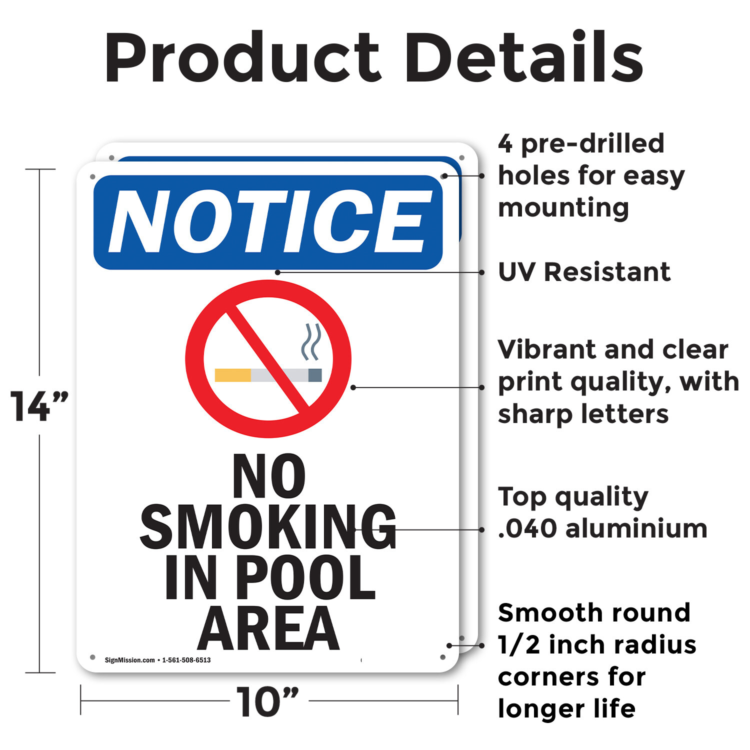 (2 Pack) No Smoking In Pool Area OSHA Notice Sign Decal Metal Plastic