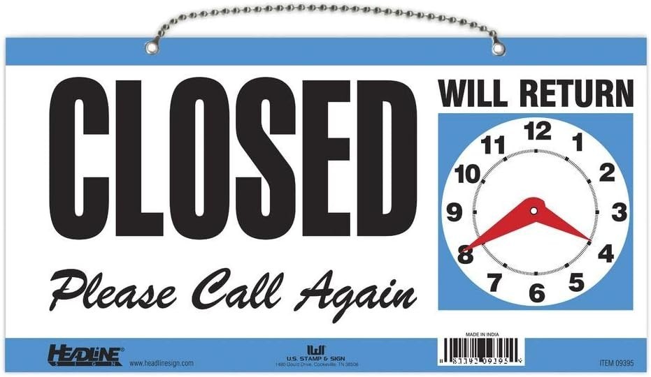 Vibrant Blue Open/Closed Sign with Clock Hands – Must-Have for Businesses!