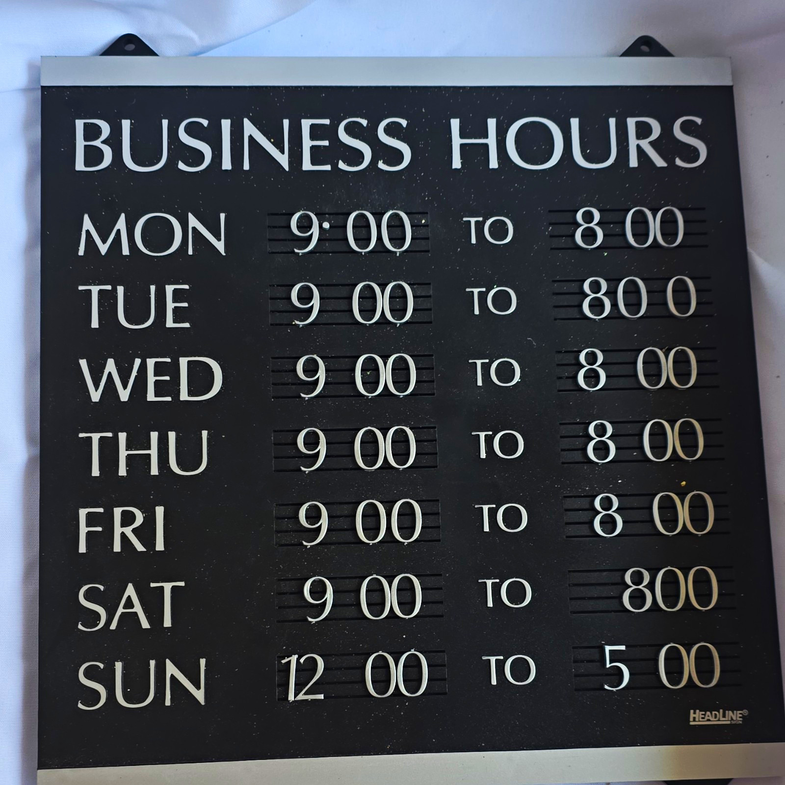 Headline Century 4247 Business Hours Hanging Sign, Black Plastic