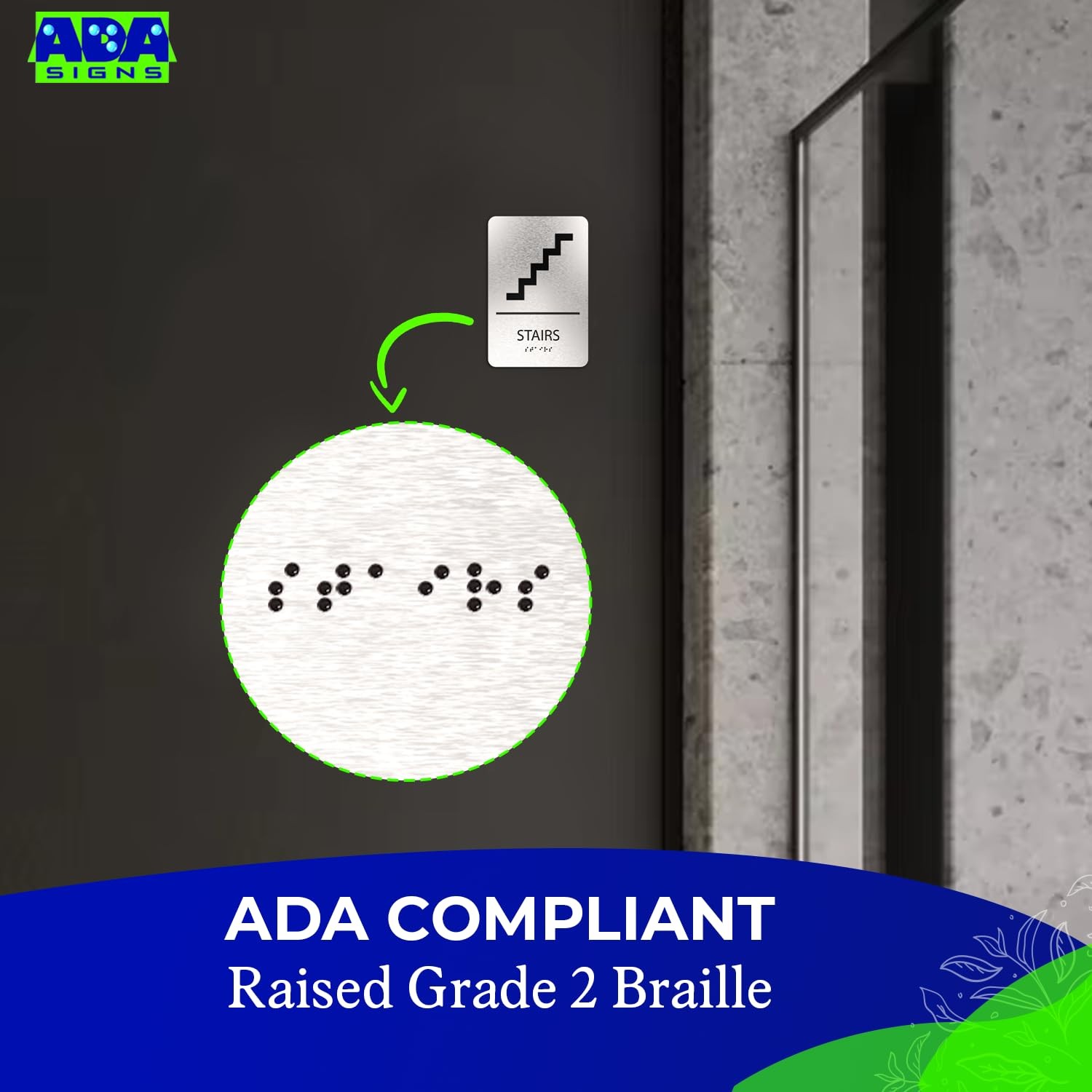 ADA Compliant Stairs Sign Grade 2 Braille Brushed Aluminum 6×9 Inch Decor