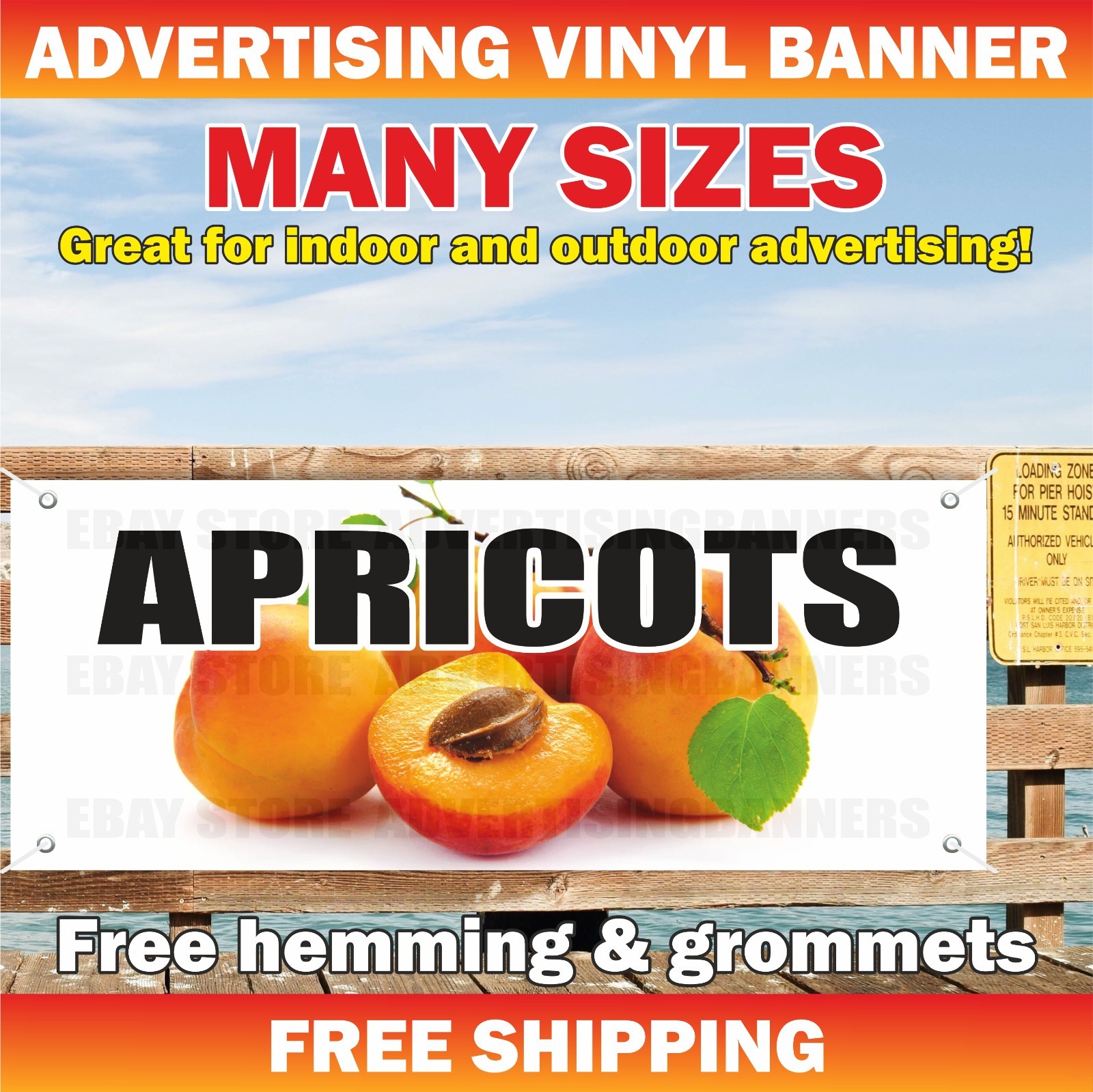 APRICOTS Advertising Banner Vinyl Mesh Sign fruits fresh vegetables pears apples