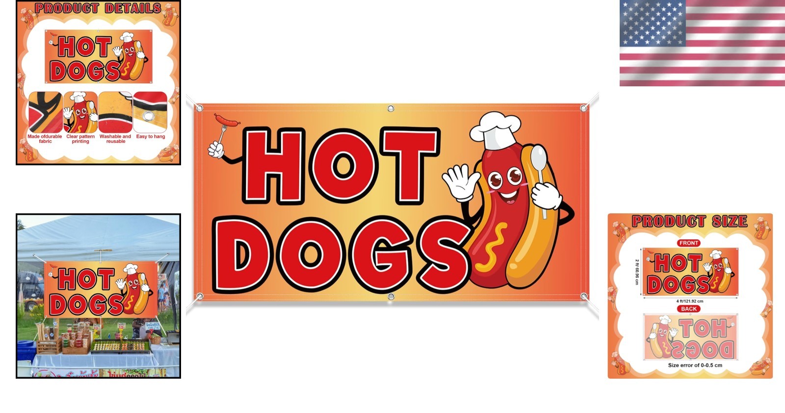 Bold 2×4 Feet Hot Dogs Banner – Durable Polyester Sign for Maximum Visibility