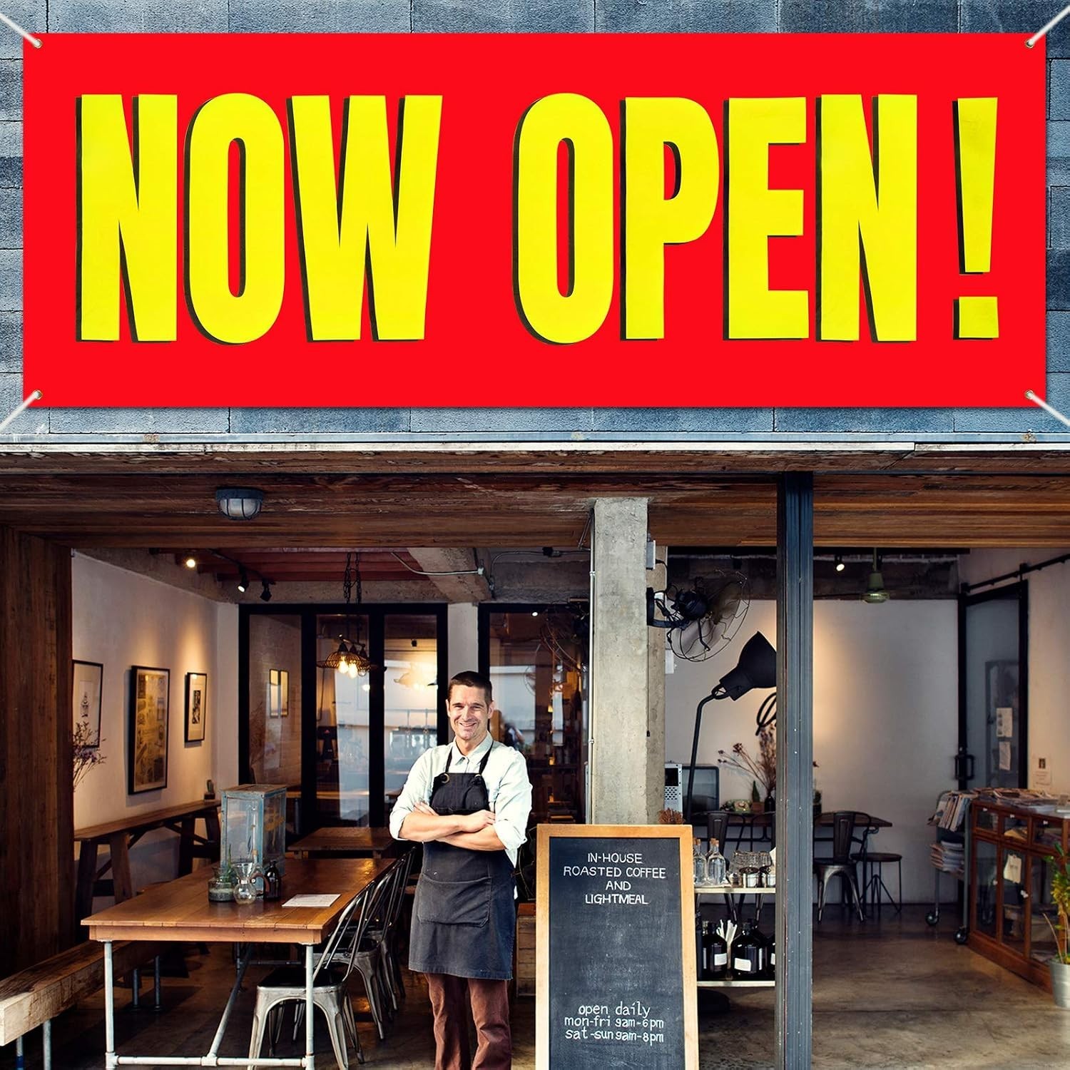 Bright 3×8 Feet Now Open Banner with Rope – Attention-Grabbing Business Signage