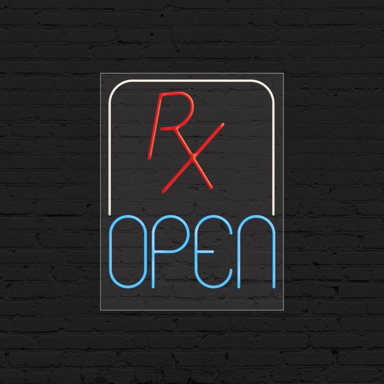 RX Open Sign for Business Displays | LED Flex Neon | 24″W x 31″H x 1″D