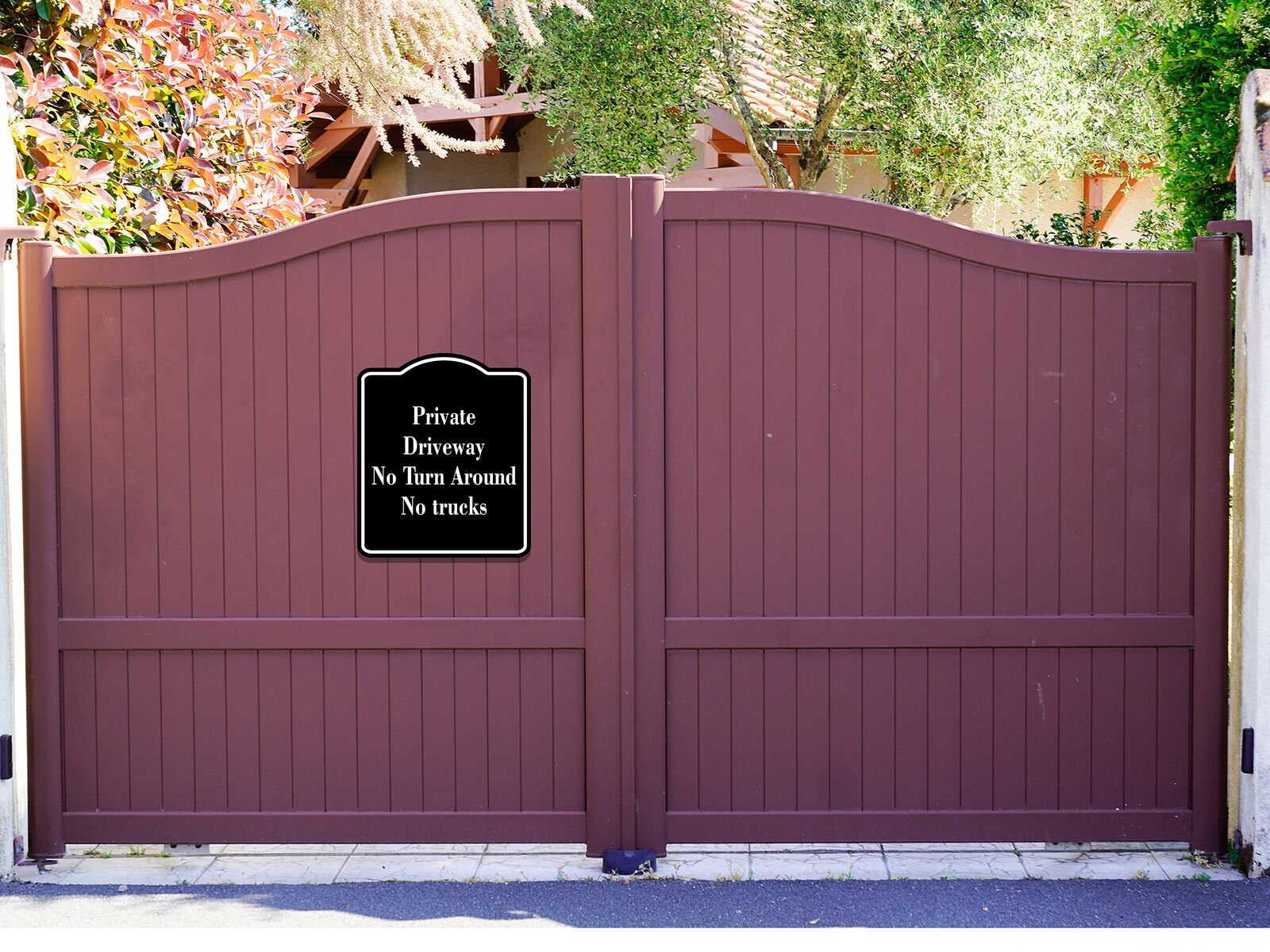 Private Driveway No Turn Around No Trucks BLACK Aluminum Composite Sign
