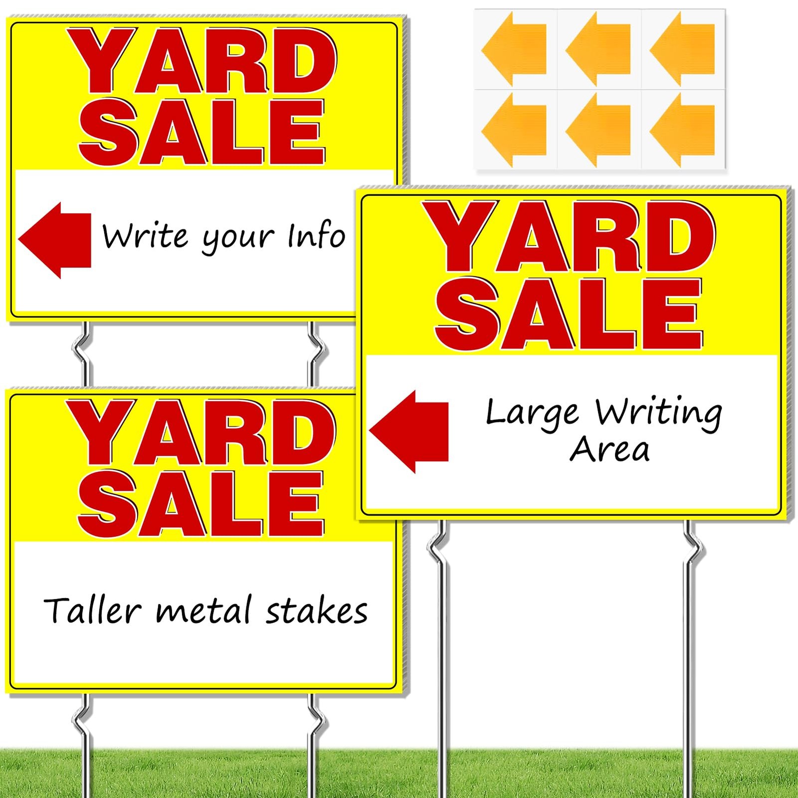 cyrico 3pk Yard Sale Signs Stakes Yellow Double Sided Arrow