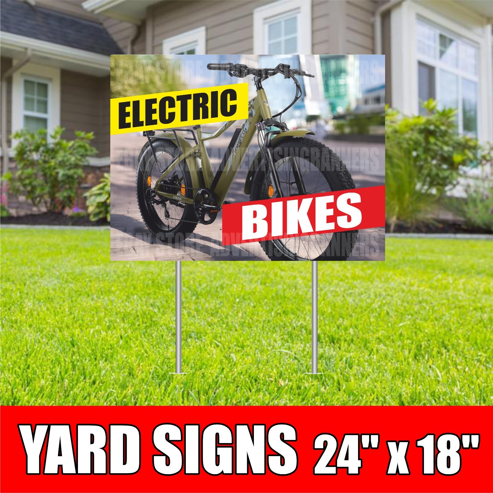ELECTRIC BIKES Yard Sign with H-Stakes Rental Bicycle Scooter Shop Rent