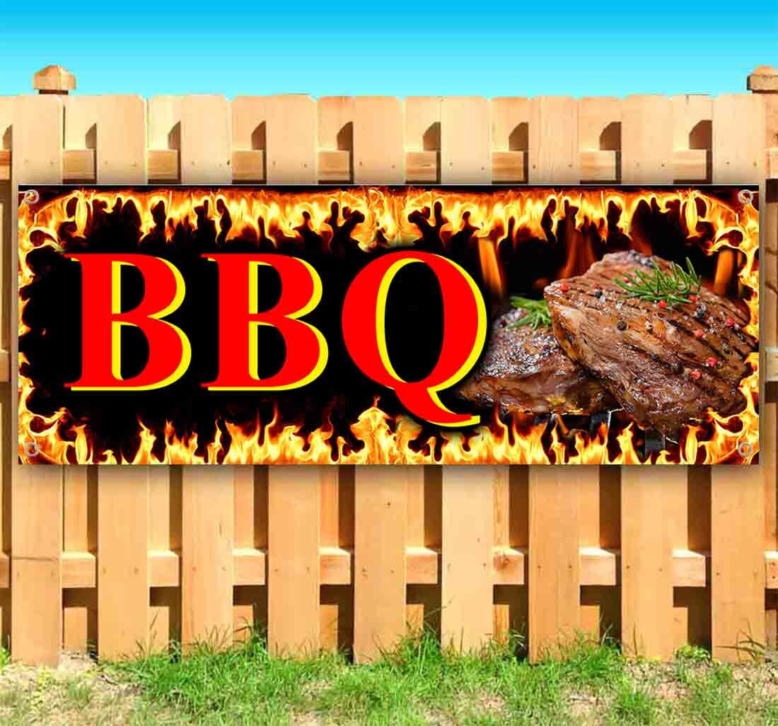 BBQ FLAME Advertising Vinyl Banner Flag Sign Many Sizes STEAK BBQ RETAIL