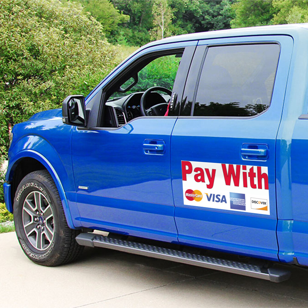 Car Magnet Set of 2 Pay with Visa Mastercard Red Car Advertising Industrial Sign