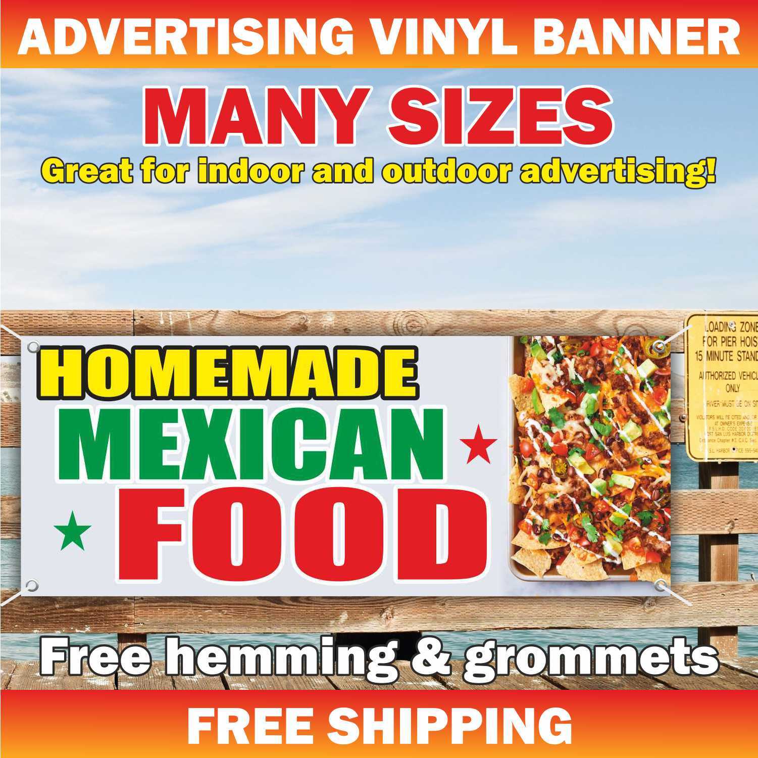 HOMEMADE MEXICAN FOOD Advertising Banner Vinyl Mesh Sign nachos tacos burritos