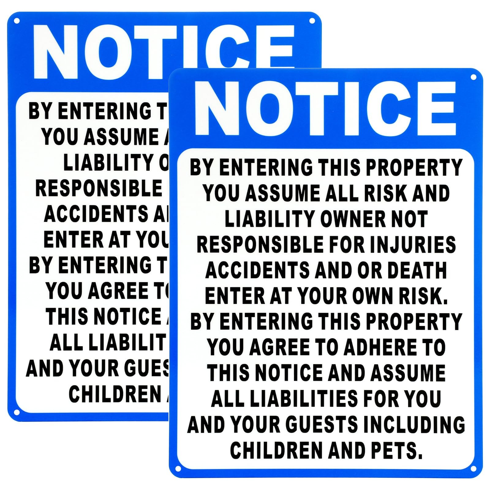 Warning Sign Aluminum Enter at Your Own Risk 9 x 12 Inches 2 Pcs