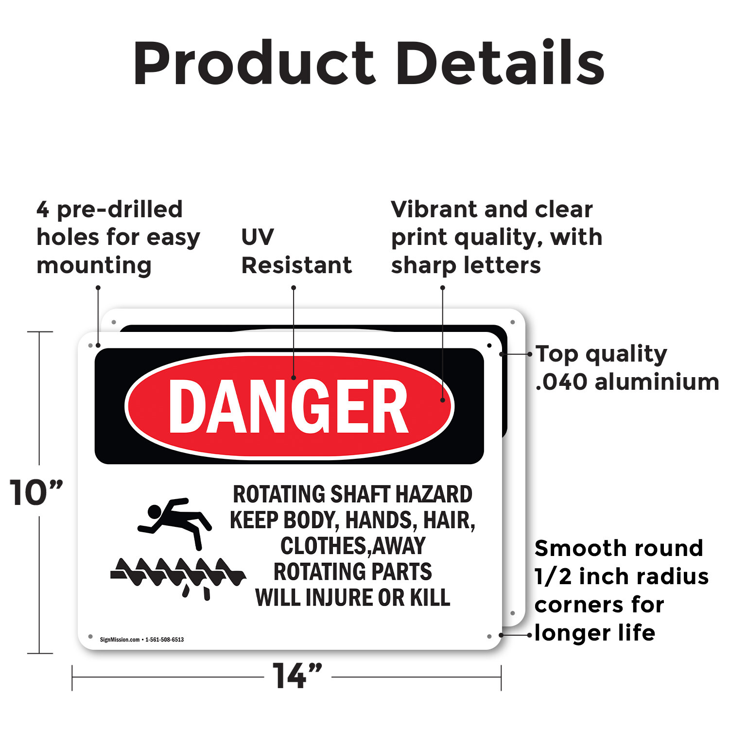 (2 Pack) Rotating Shaft Hazard Keep Body OSHA Danger Sign Decal Metal Plastic