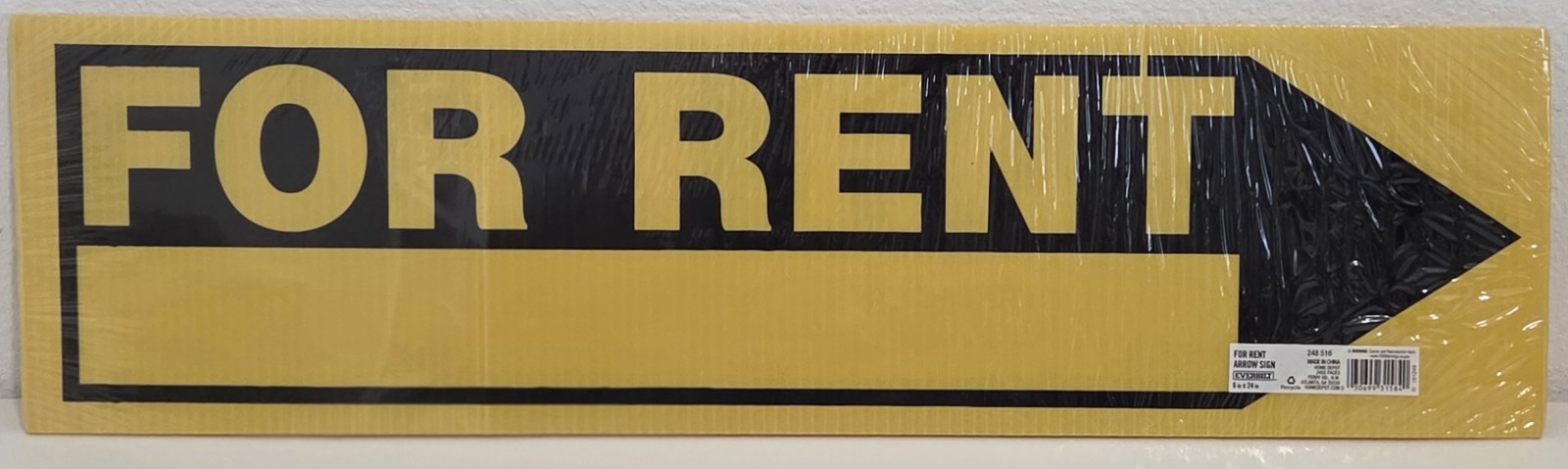 Everbilt Plastic Yellow 6″ X 24″ For Rent Sign w/Metal Stake Holder