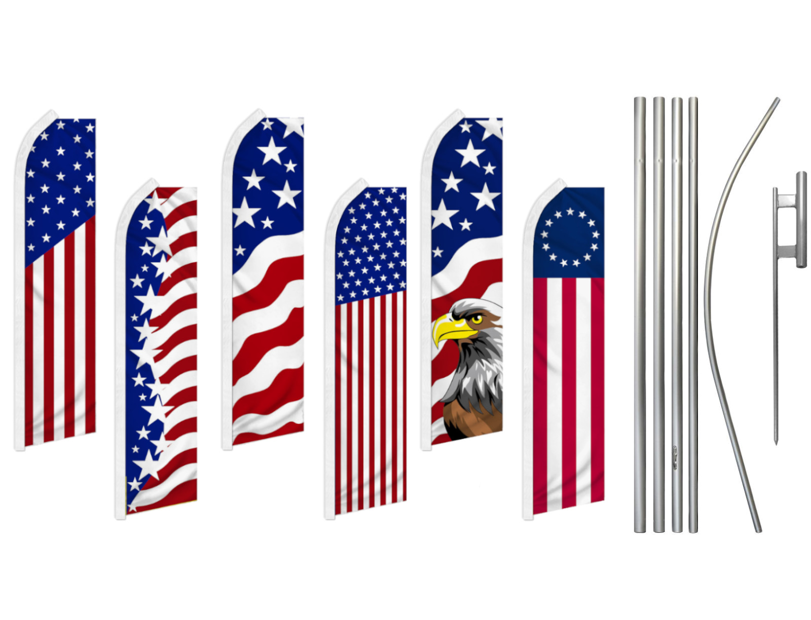 USA Swooper Feather Flutter Flag Pole Kit Large US Flags