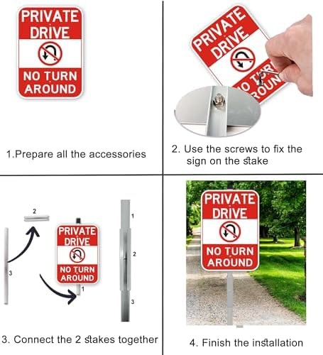 2Pack 14×10 inch Private Drive No Turn Around Sign with 36″ Stake, Aluminum |…
