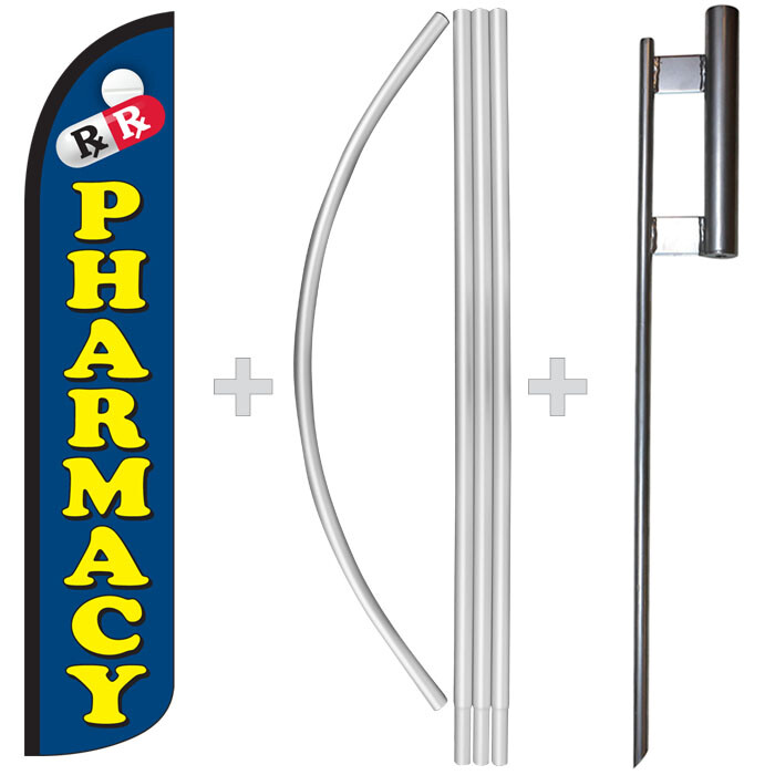 Pharmacy 15′ Tall Windless Swooper Feather Banner Flag & Pole Kit