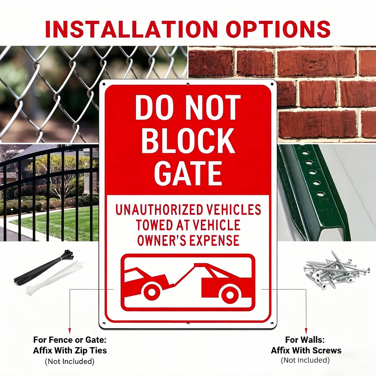 2 Pack No Parking Sign – Do Not Block Gate, Towed at Owner’s Expense, 14×10″ Alu