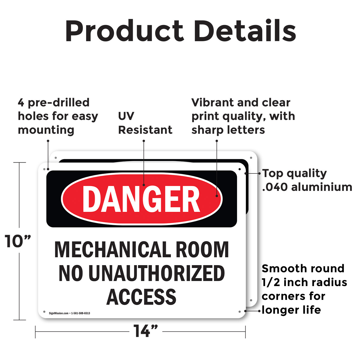 (2 Pack) Mechanical Room No Unauthorized Access OSHA Danger Sign Decal Metal