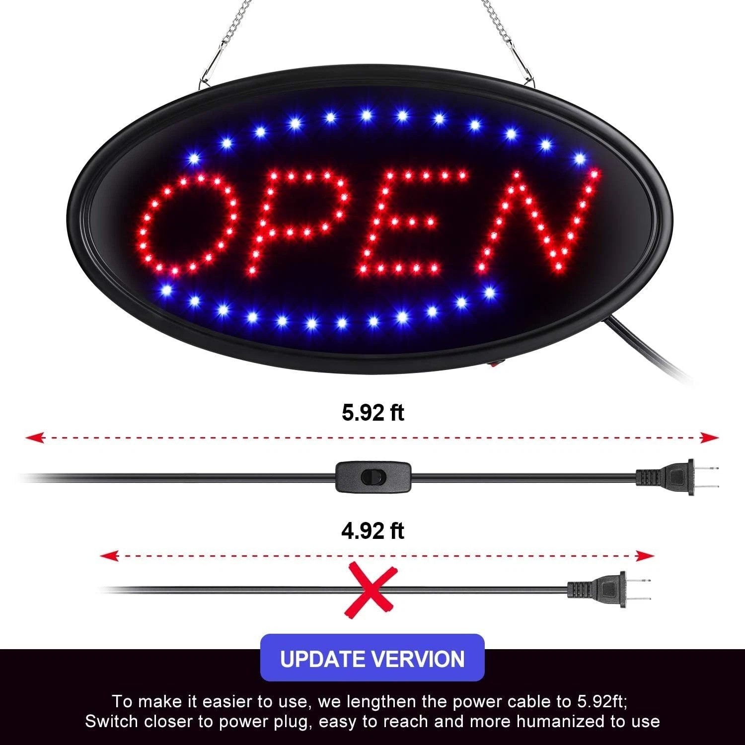 Attractive LED Open Sign with Flashing & Steady Modes – 19×10 for Store or Cafe