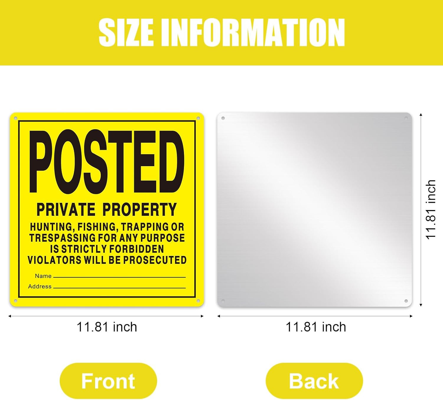Tandefio 4 Pcs Yellow No Trespassing Signs 12X12” Private Property Reflective A
