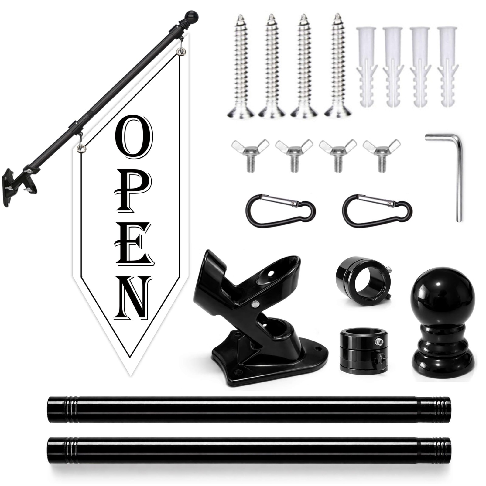OPEN Flag with Pole Kit, Double-Sided Heavy Duty Hanging Banner Sign with Met…