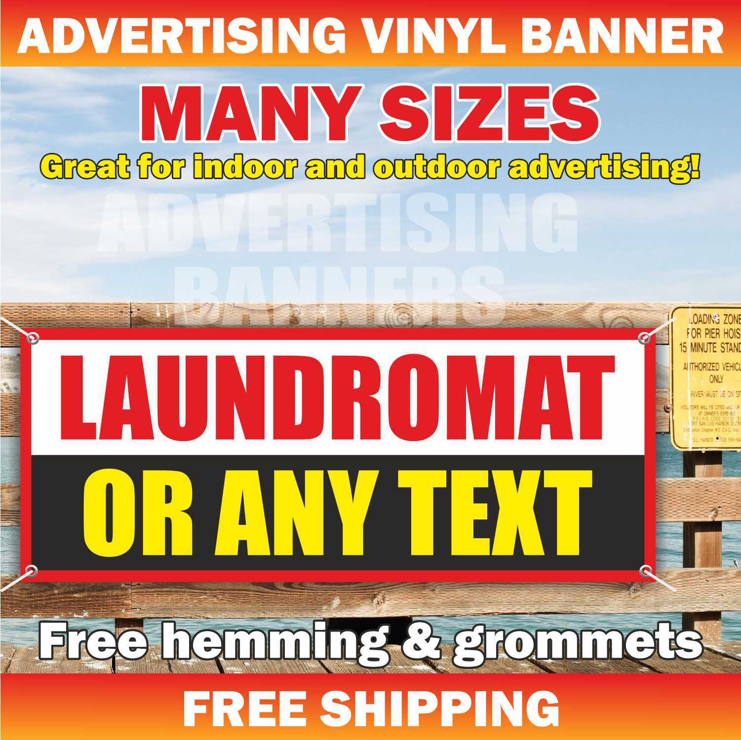 LAUNDROMAT OR ANY TEXT Advertising Banner Vinyl Mesh Sign Custom Laundry Service