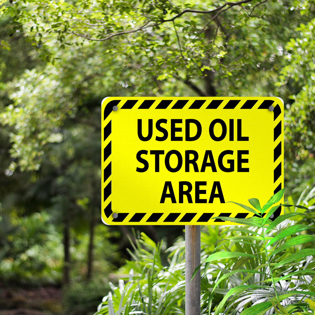 Aluminum Horizontal Metal Sign Used Oil Storage Area B Hazard Waste Yellow