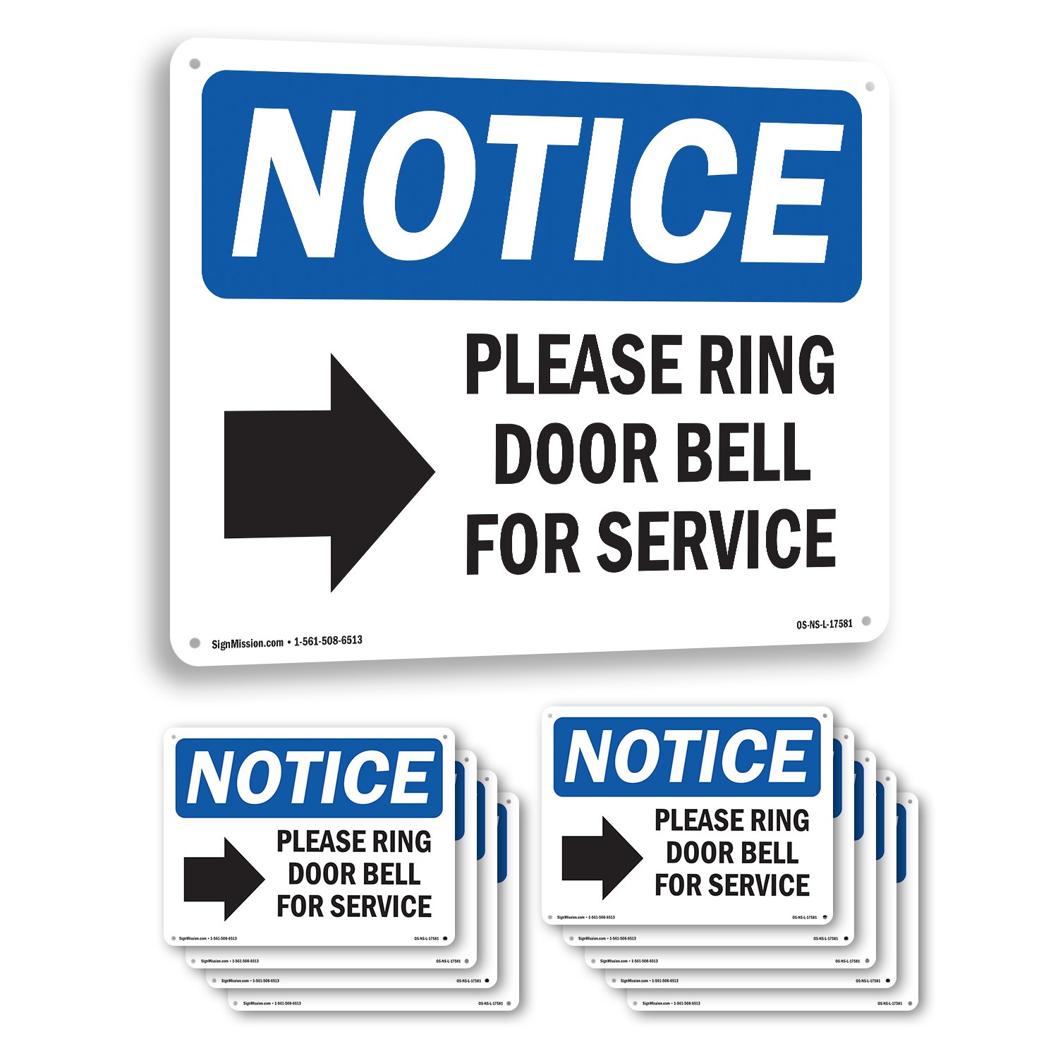 Please Ring Door Bell For Service OSHA Notice Sign Metal, Decal – 5 or 10 Pack