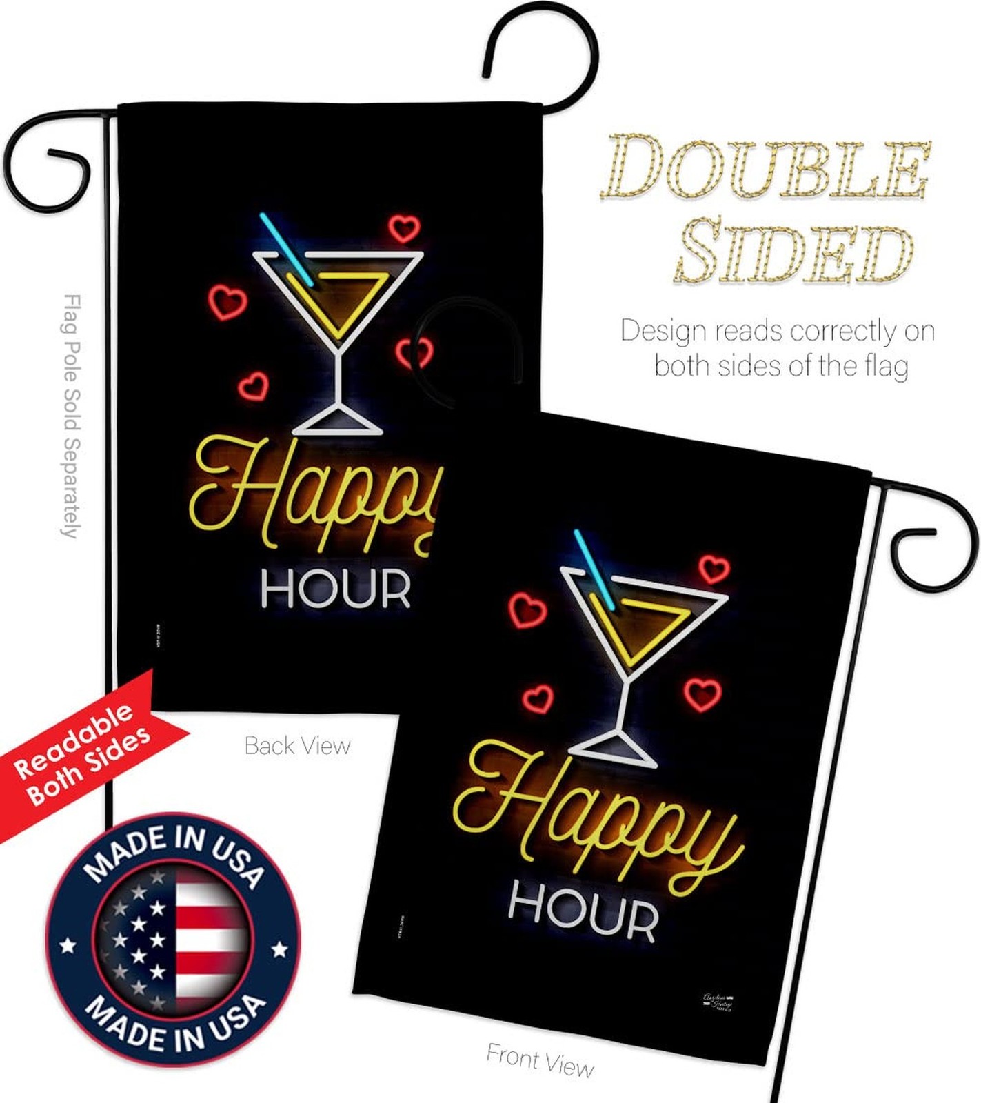 Neon Happy Hour Garden Flag – Beverages Party Drinks Celebrate Fun Summer Bea…