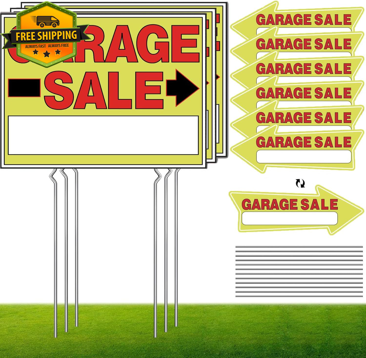 9 Pack Double Sided Garage Sale Directional Arrow Yard Signs With Metal Stakes