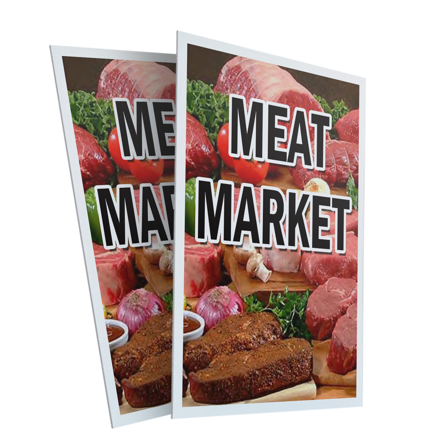 Meat Market 24″ x 36″ 2 Pack Of Store Sign Plastic Or Decal