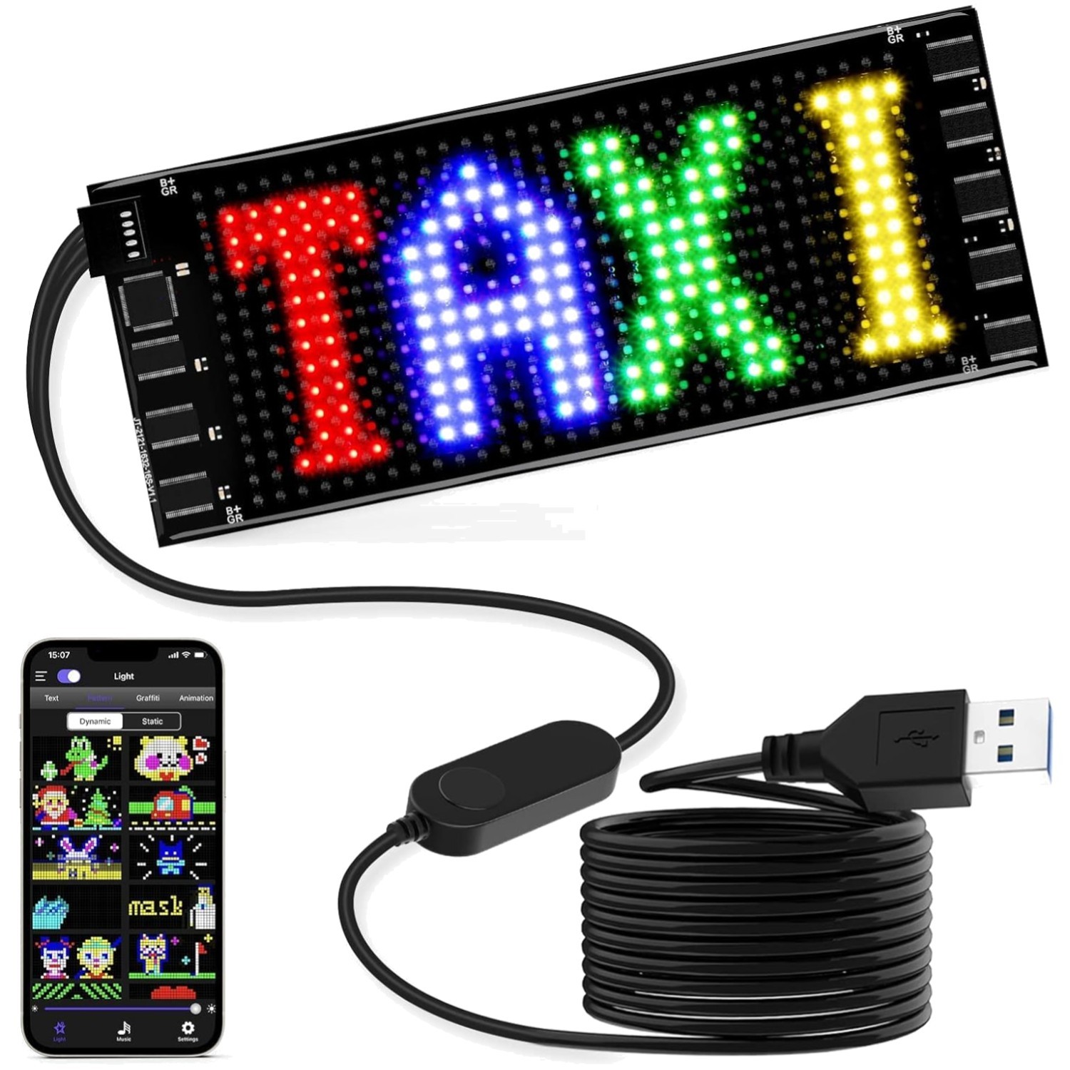 LED Sign for Car, 7”x3”Flexible LED Matrix Panel USB 5V Bluetooth Applicati…
