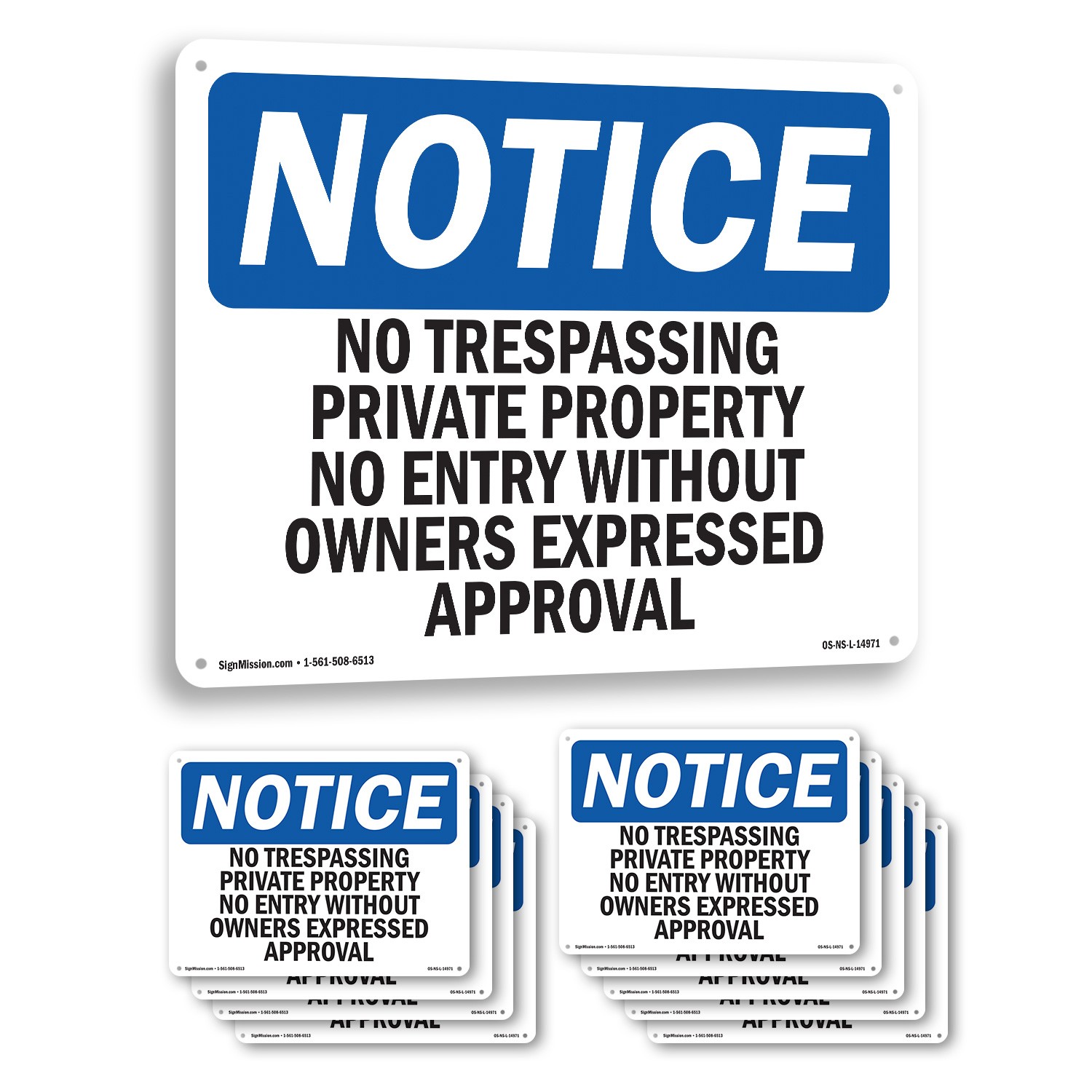 No Trespassing Private Property No Entry OSHA Notice Sign, Decal 5 or 10 Pack