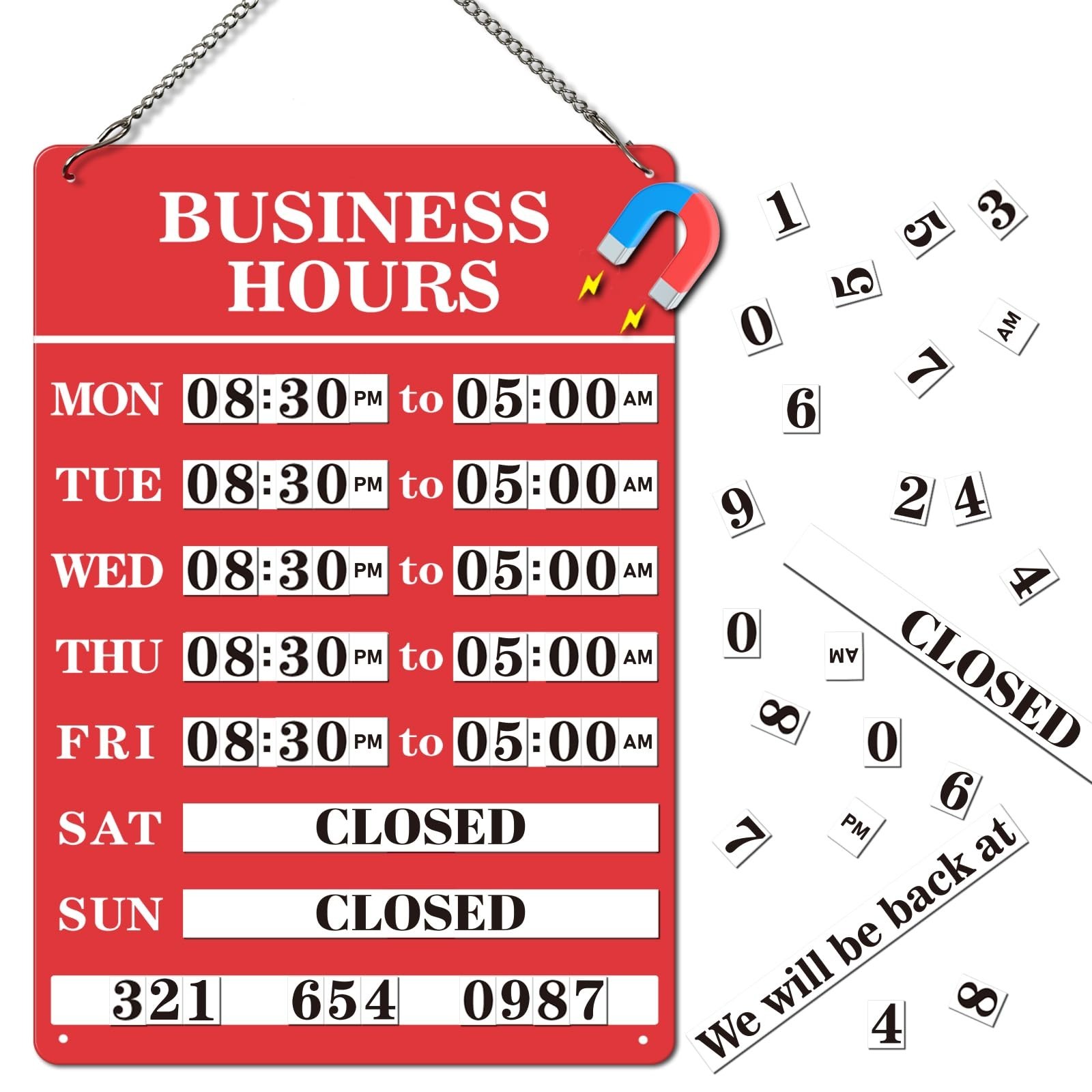 Magnetic Changeable Business Hours Sign – Metal Store Hours Sign for Glass Door/