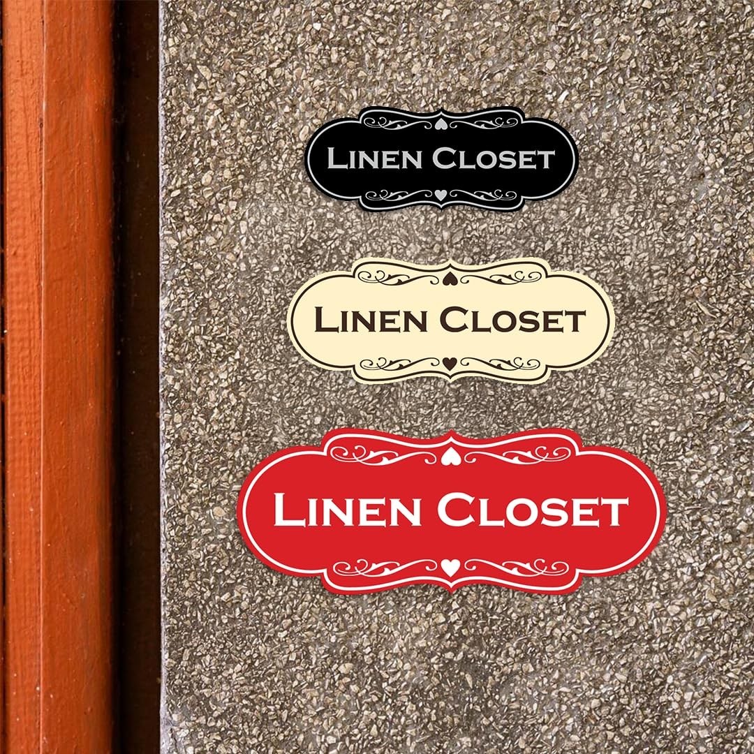 Designer Linen Closet Sign Ivory/Dark Brown Small 10 Pack