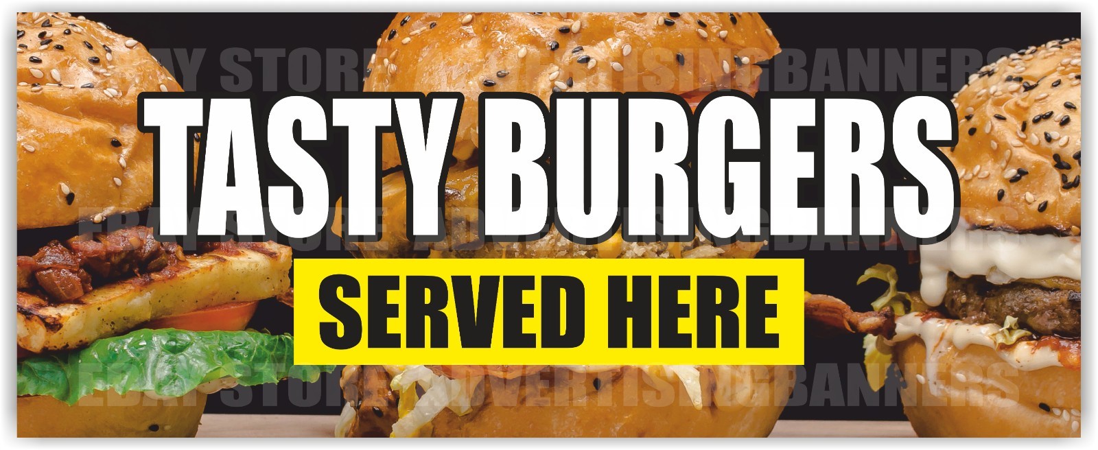 TASTY BURGERS SERVED HERE Advertising Banner Vinyl Mesh Sign Fast Food Buffet