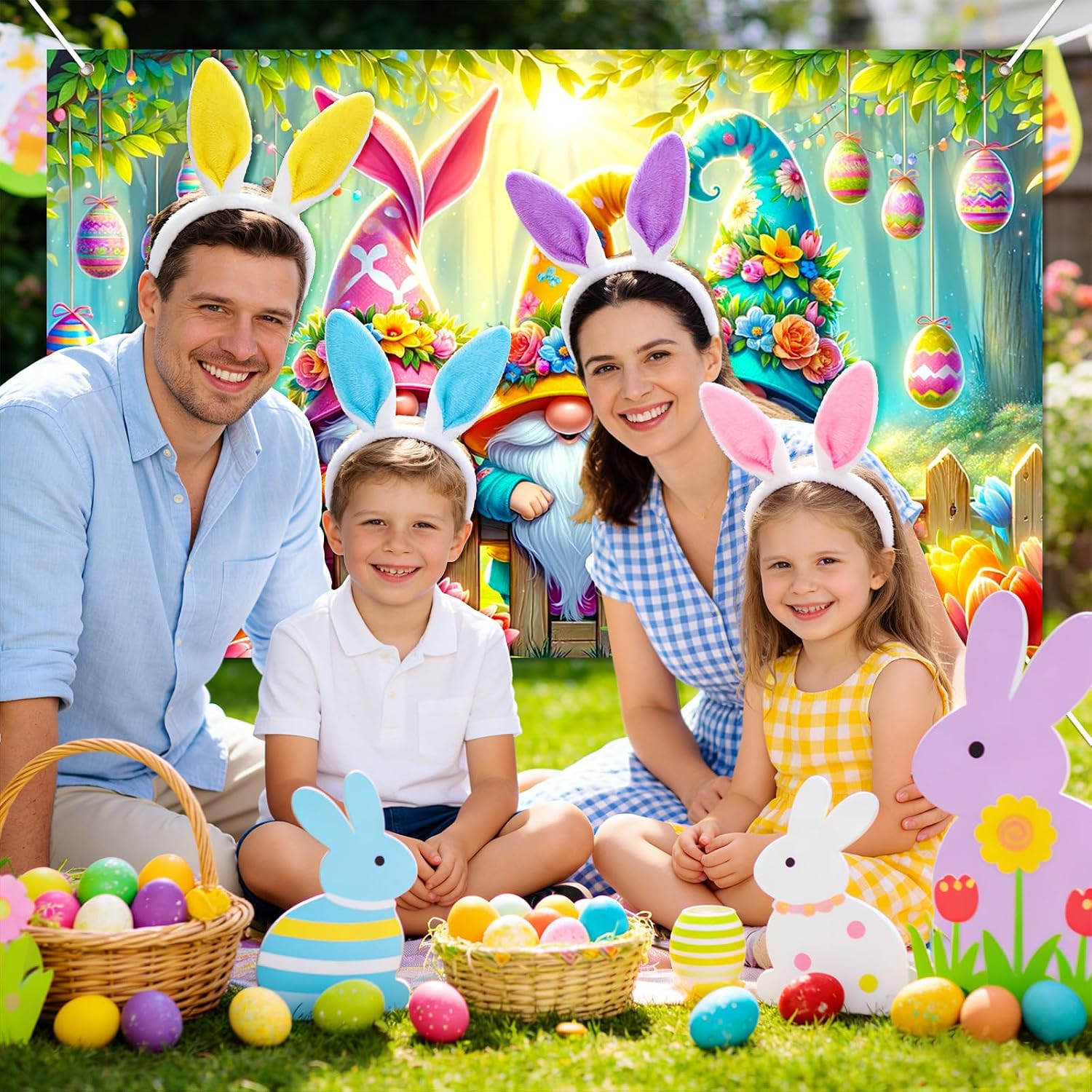 Happy Easter Banner 71X43 in Gnome Decor | Easter Backdrop, Spring Holiday Wall