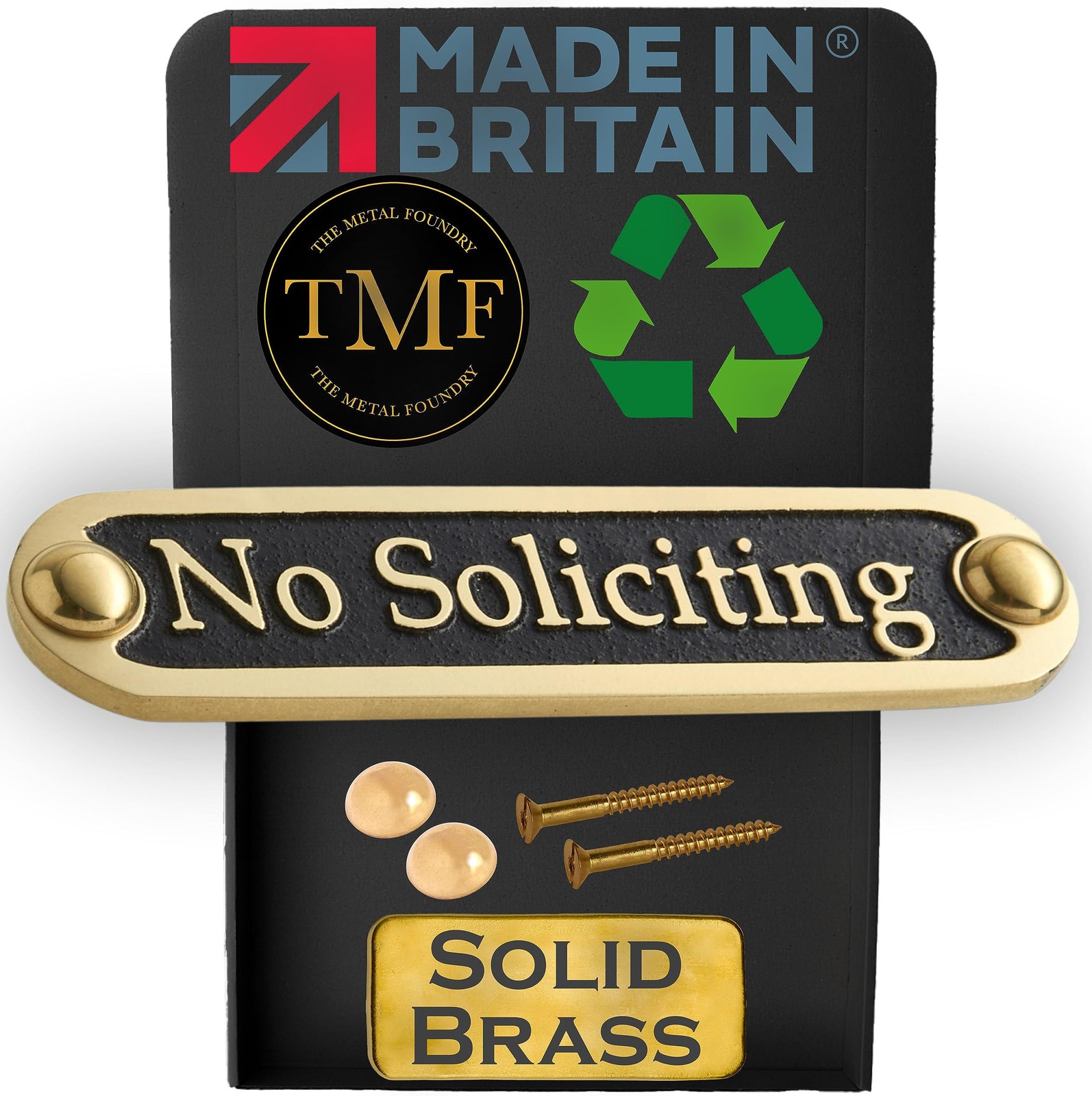No Soliciting Brass Door Sign. Traditional Style Home Décor Wall Plaque