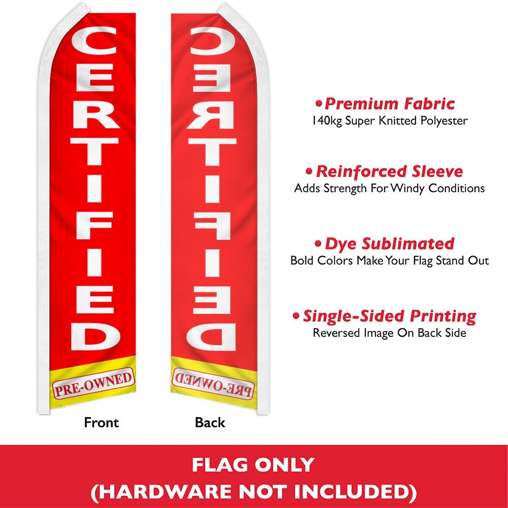 Pre-Owned Certified Swooper Advertising Banner Flag for Used Auto Dealerships