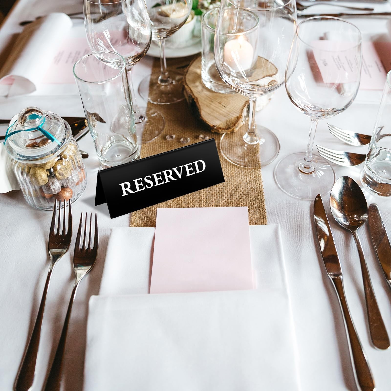 20 PCS Reserved Table Signs 6×2 Inches Black Acrylic Double Sided Seating